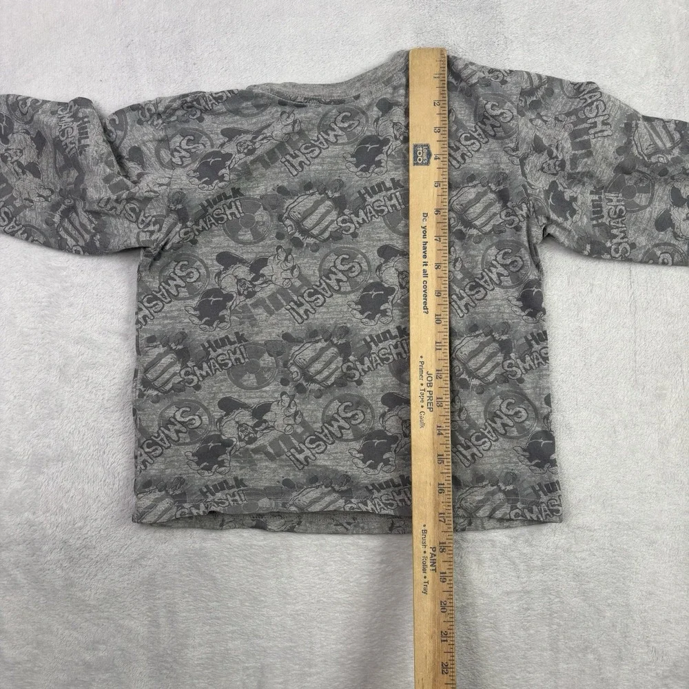 Y2K 2008 Hulk Marvel AOP Grey Long Sleeve Graphic Shirt Boys Size 7